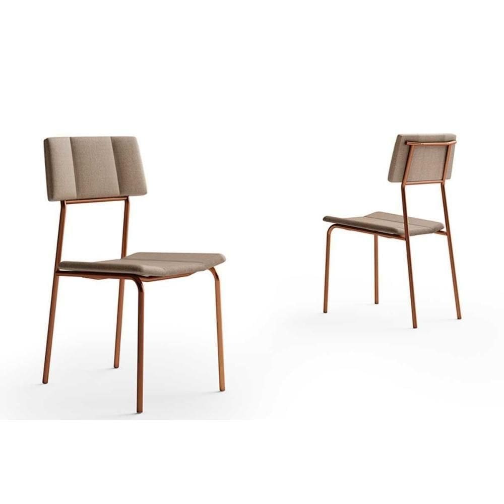 Cadeira Sala De Jantar Lou 1742 Aço Kit 2 Uni Cobre Linho Areia Carraro