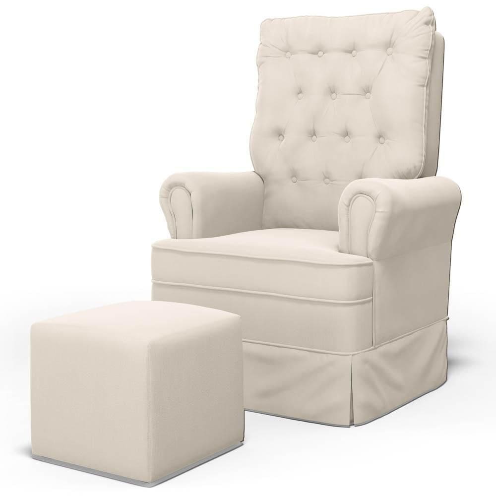 Poltrona De Amamentação E Descanso Com Balanço E Puff Laís G05 Veludo Creme - Mpozenato