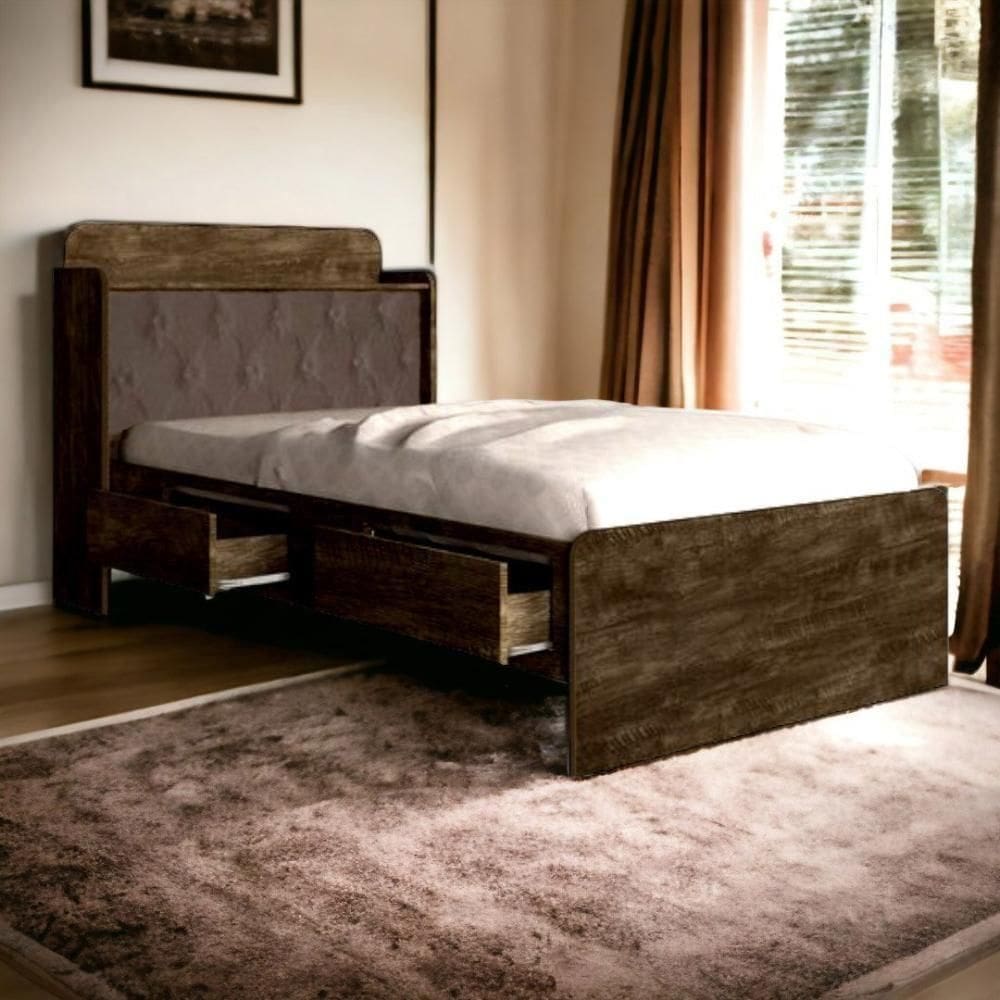 Cama Tamires Castanho Com Capitonê Nogal E Colchão