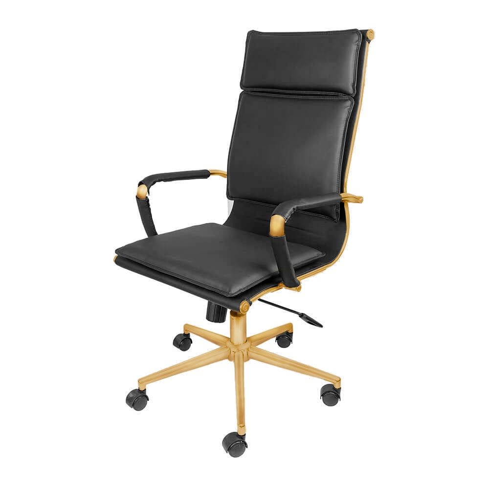 Cadeira De Escritório Giratoria Eames Soft Preta - Alta | Dourado Matte