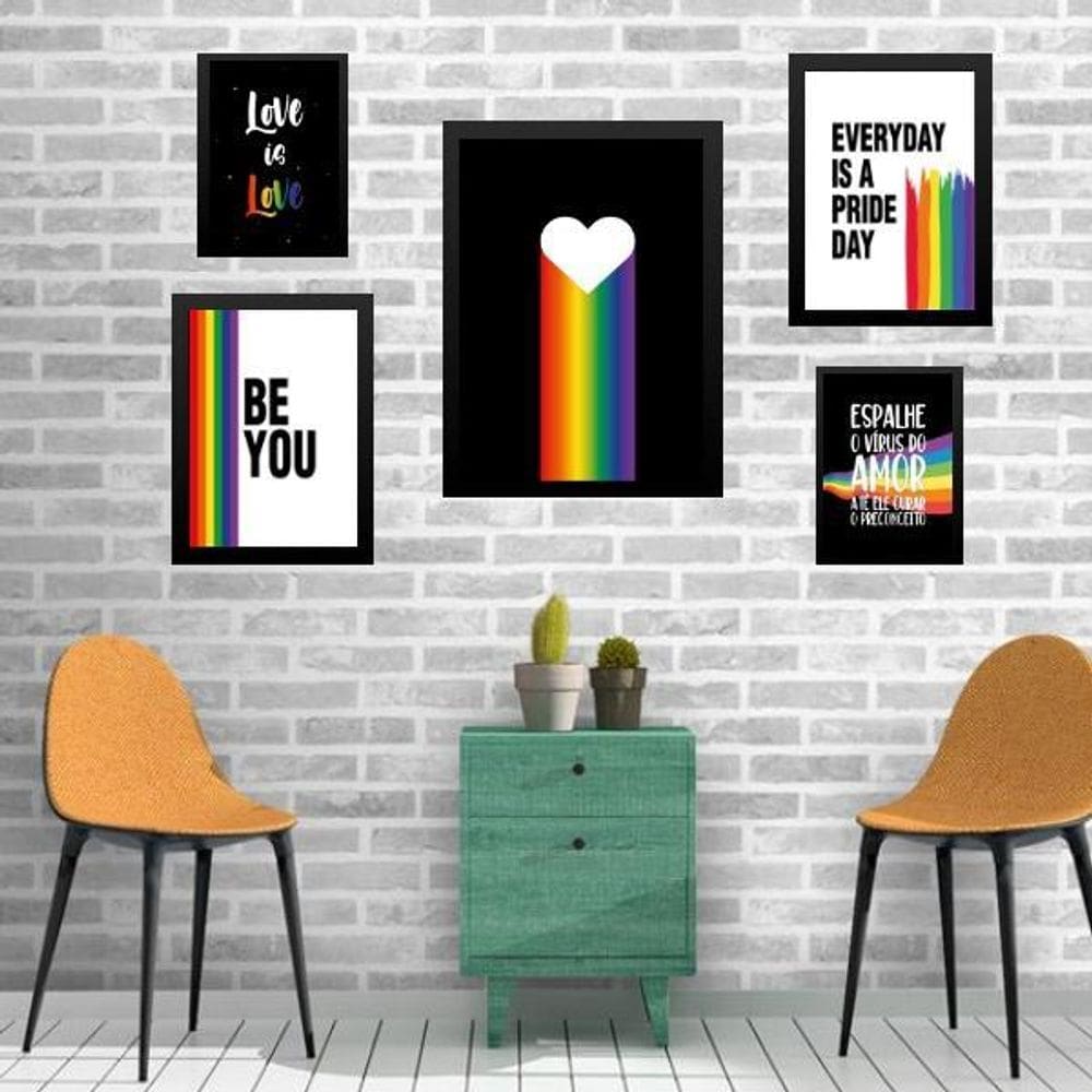 Kit Composição 5 Quadros Decorativos Lgbt