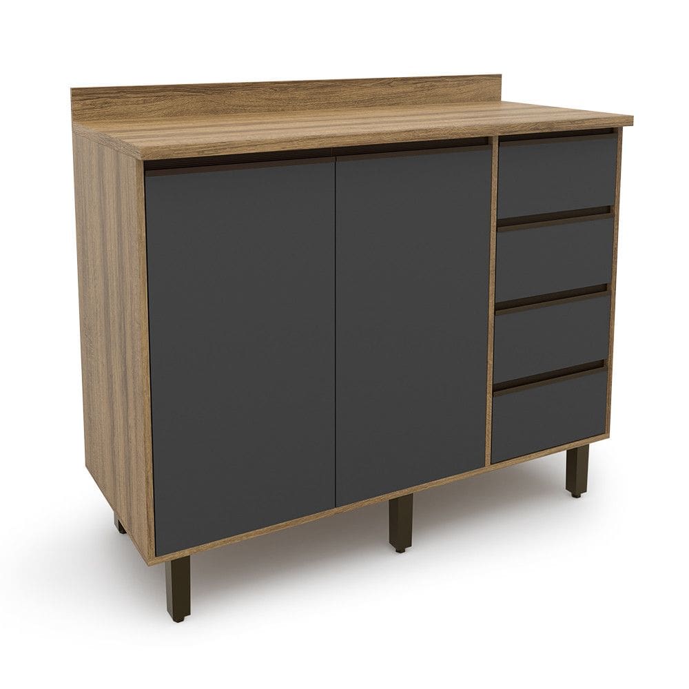 Balcao Confort 1,20m 2 Portas 4 Gavetas Cinamomo/Grafite Batrol