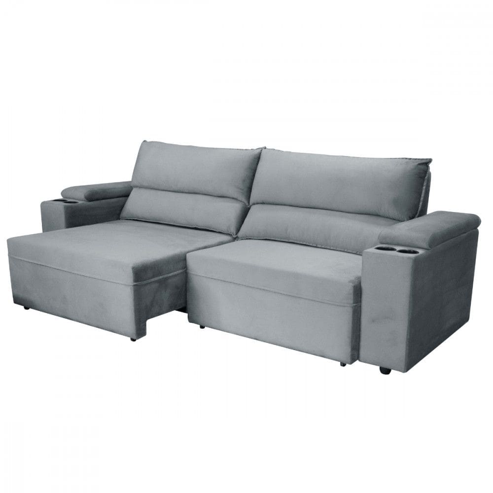 Sofá Acapulco Veludo Cinza Retrátil Reclinável 2.00m Somopar