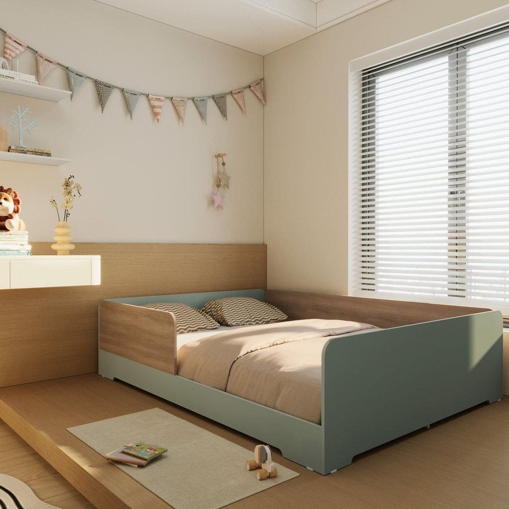 Cama Infantil Montessoriana em Mdf 1,5cm 48x143cm Mark Verti/Louro Freijó Grann