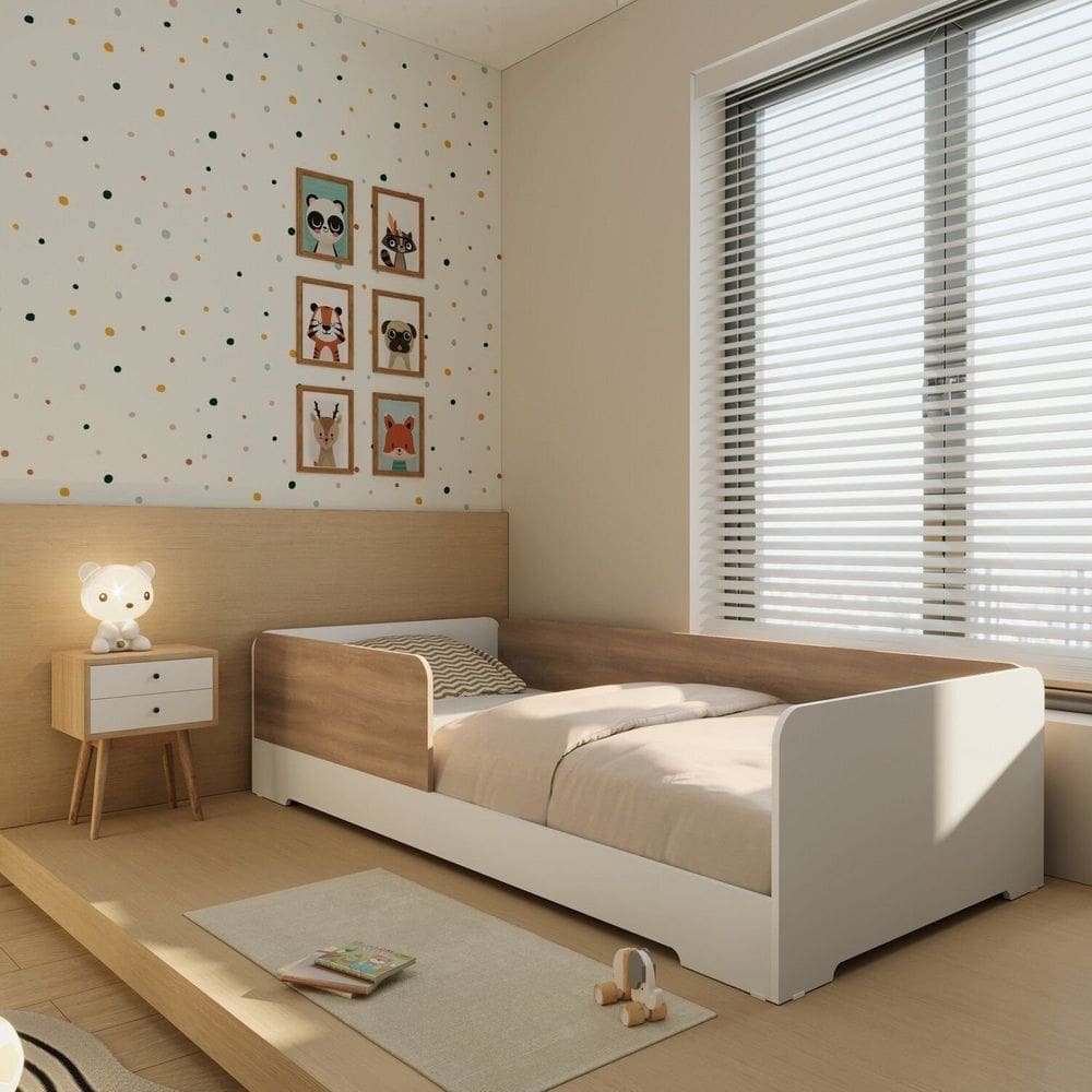 Cama Infantil Montessoriana em Mdf 1,5cm 48x93cm Mark Branco/ Louro Freijó Grann