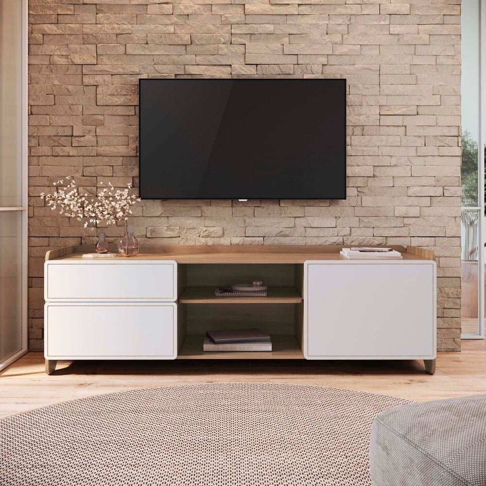 Rack para Tv 75 Polegadas 100% Mdf 58x182cm Flea Louro Freijó Grann/Branco
