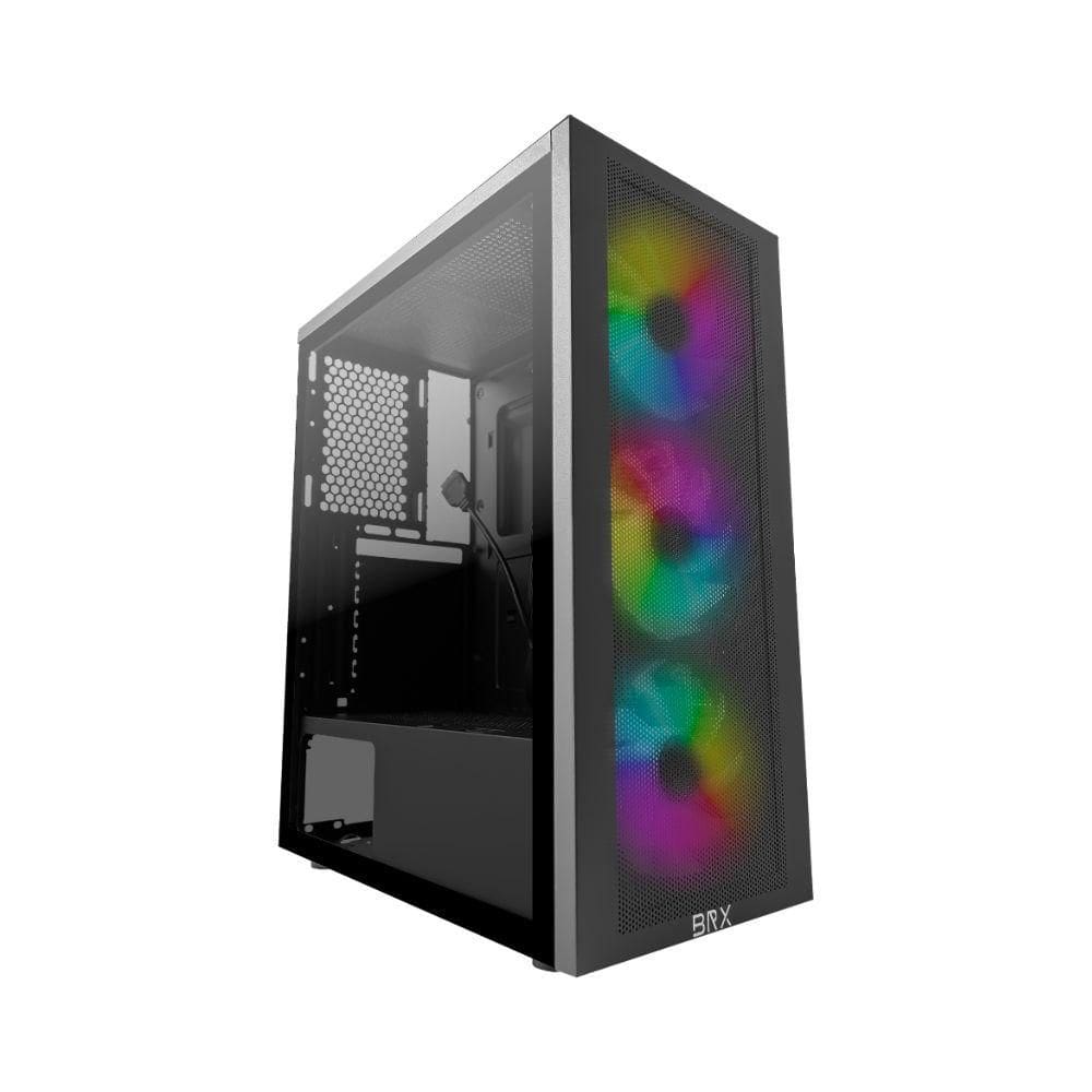 Gabinete Gamer BRX Zephyra CA-056 Preto com 3 Coolers RGB e Vidro Temperado
