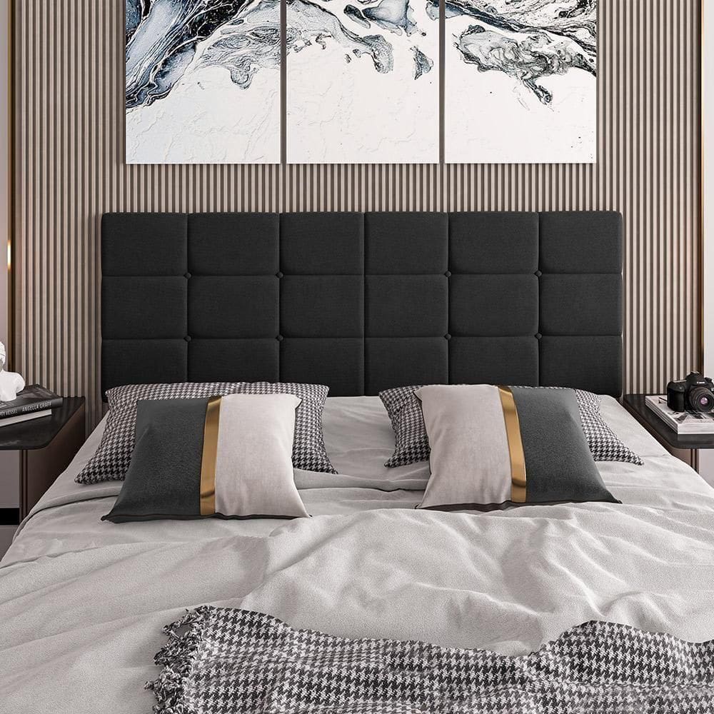 Cabeceira Almofadada Bia - Madeira Suede 90cm Preto - Movelove Preto