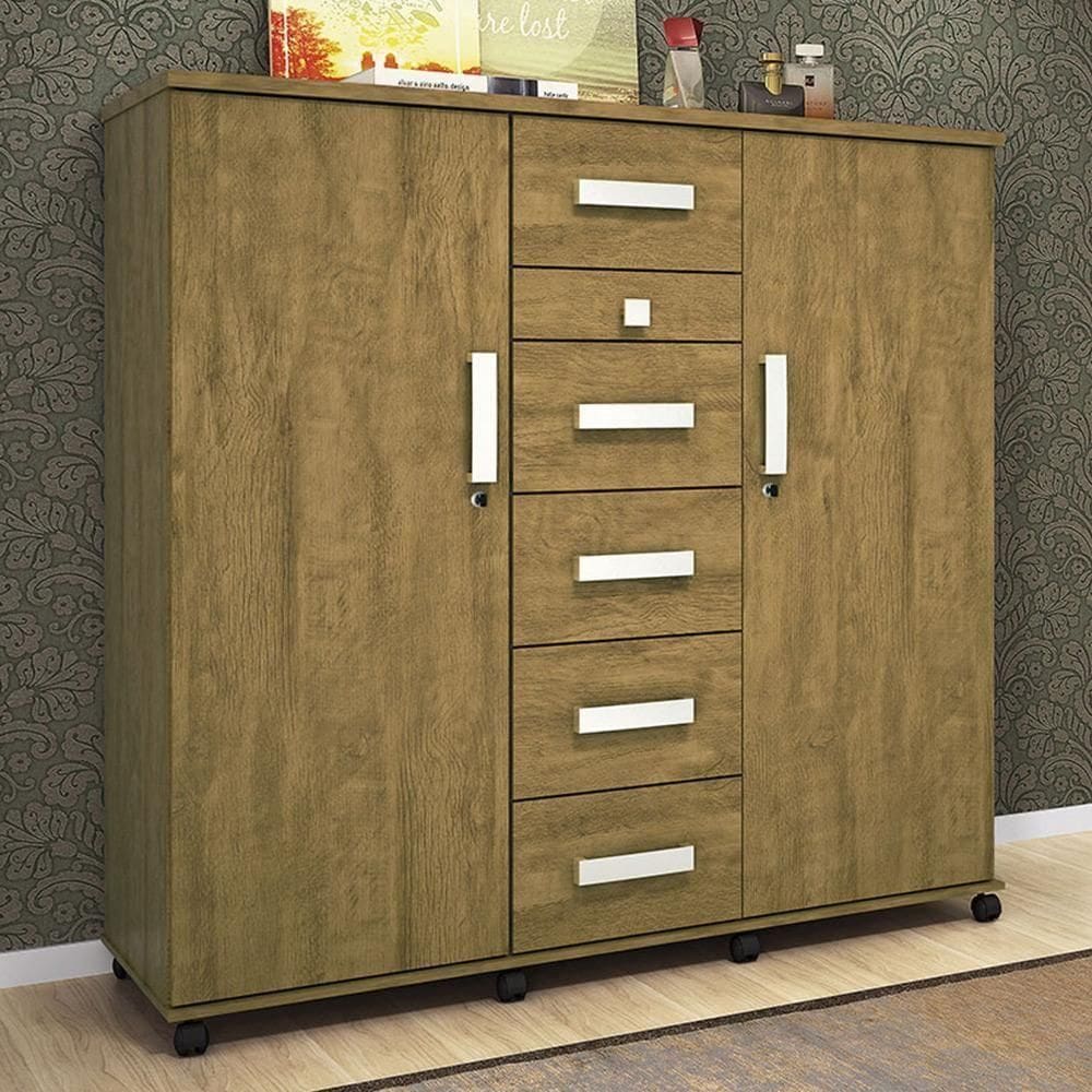 Cômoda Roma - 2 Portas 6 Gavetas Mdp Amêndoa - Lukaliam Móveis