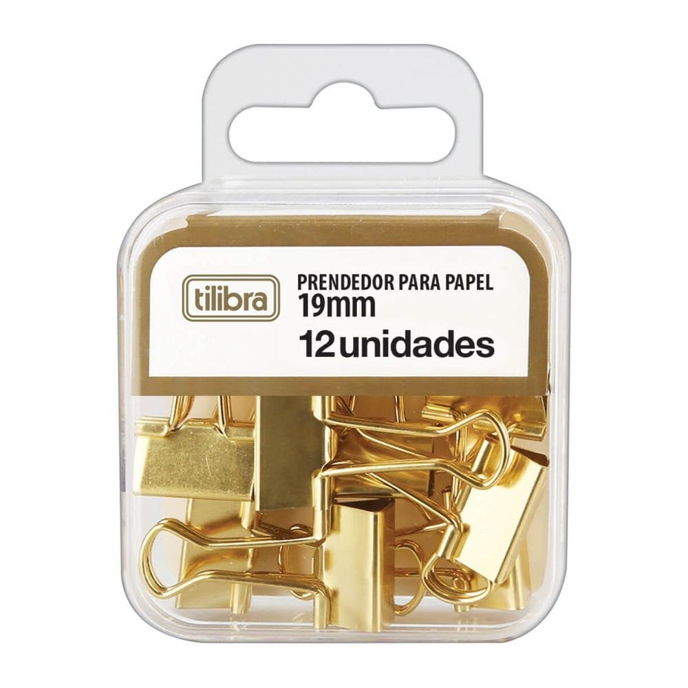 Prendedor de Papel Metal 19mm Com 12 Unidades Dourado, Rose Gold, Rosa Pastel - Tilibra
