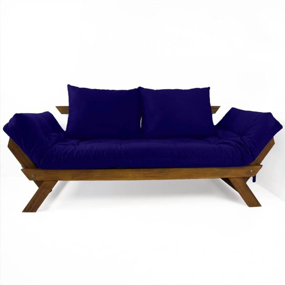 Sofá Japão Futon Acquablock Madeira Cor Imbuia - Azul Royal