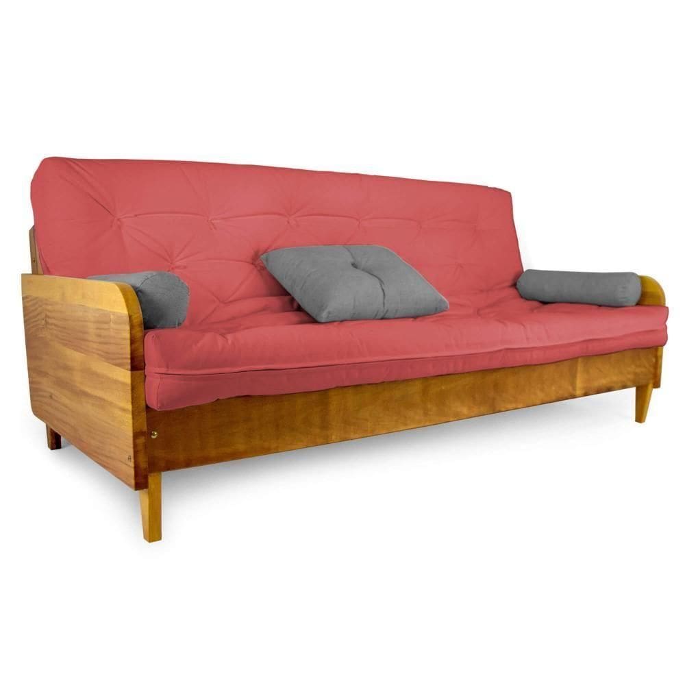 Sofá Cama Paris Sarja Madeira Nobre Natural - Goiaba