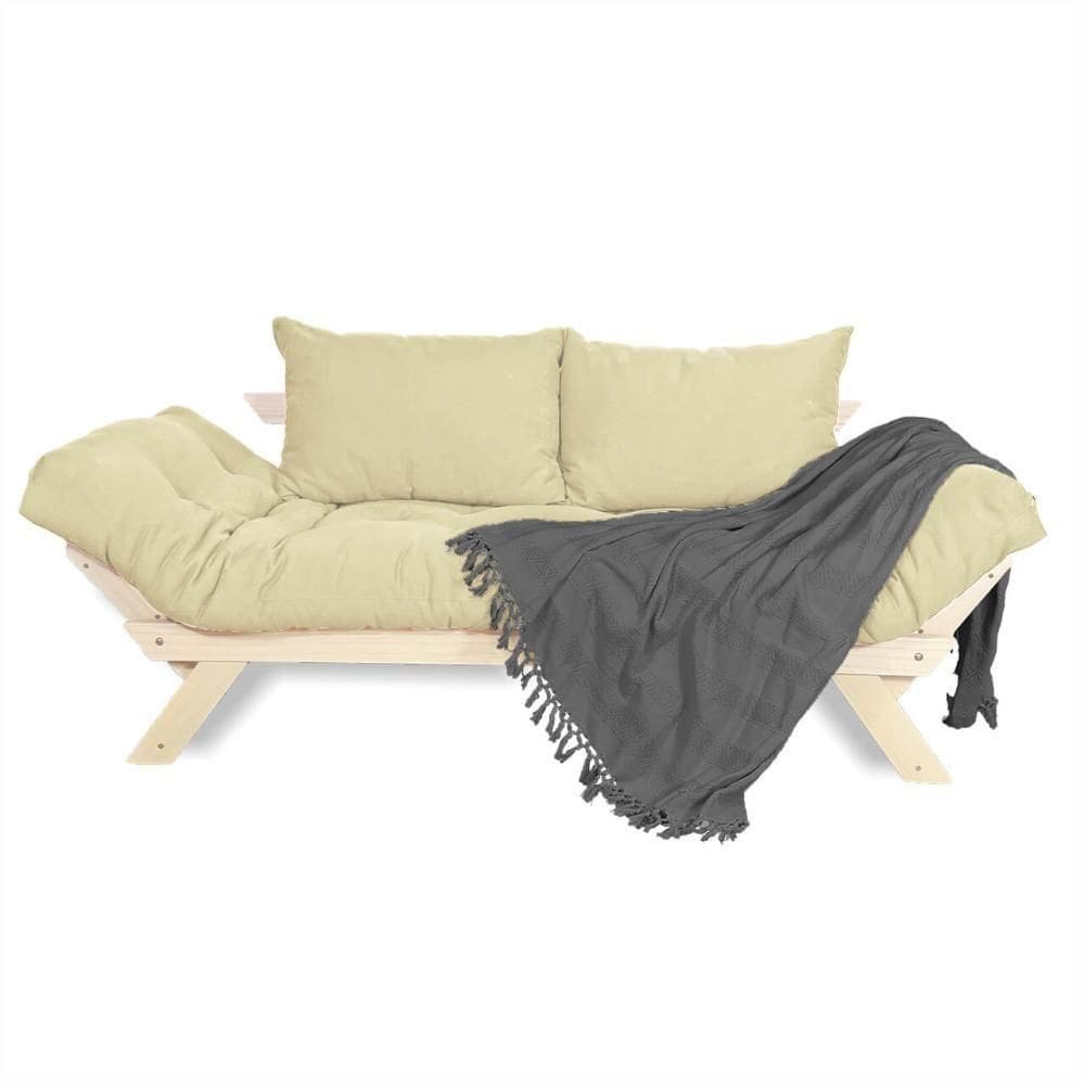 Sofá Japão Futon Sarja Madeira Sem Pintura - Bege Claro
