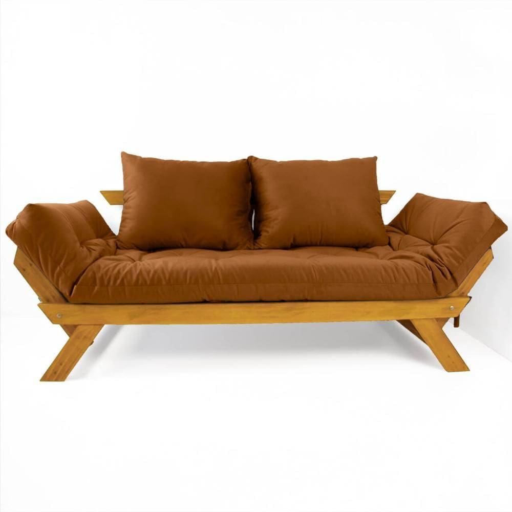 Sofá Japão Futon Sarja Madeira Cor Mel - Caramelo