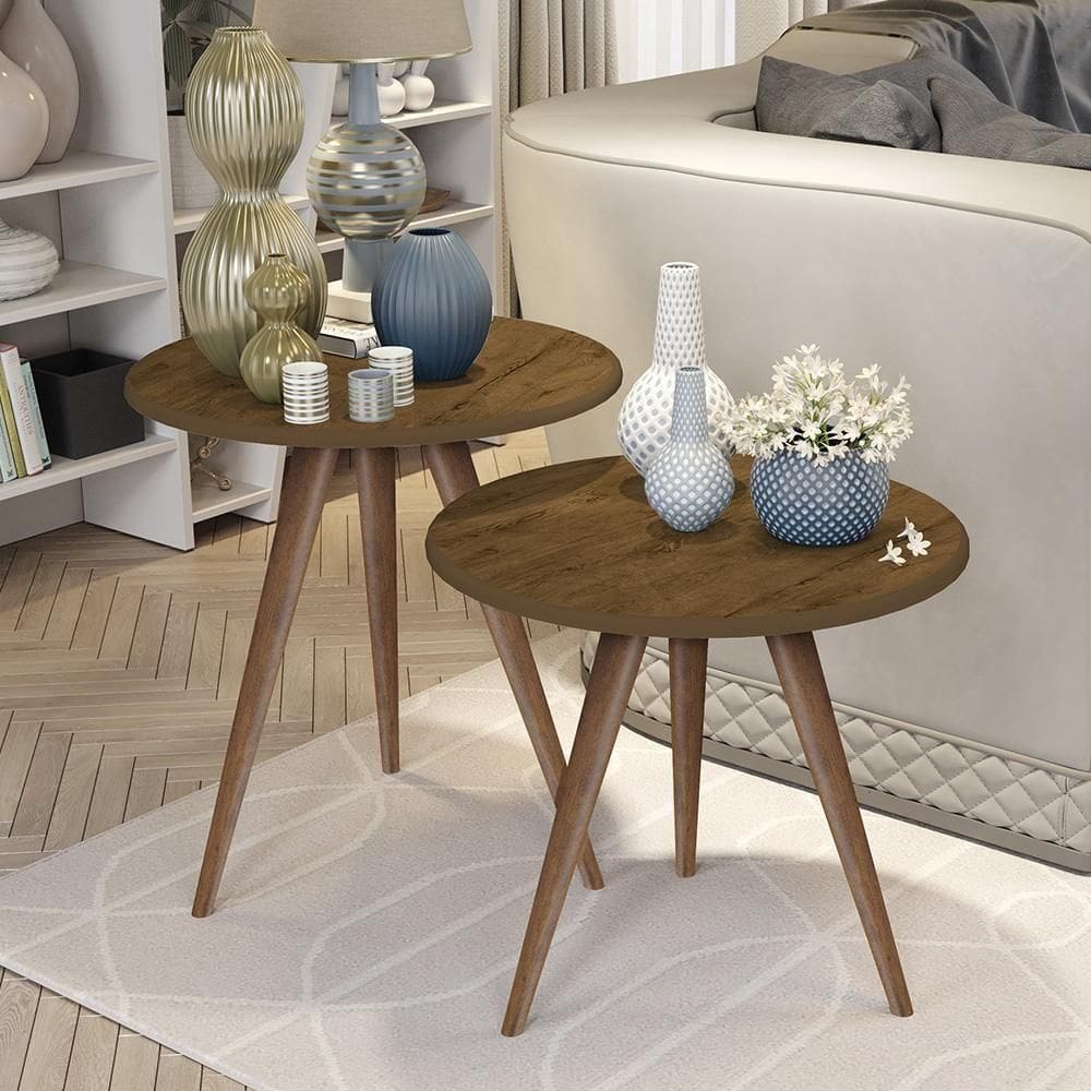 Kit Mesa Isa Lateral E Canto De Sofá - Mdf 15mm Retrô Freijó - J3 Móveis