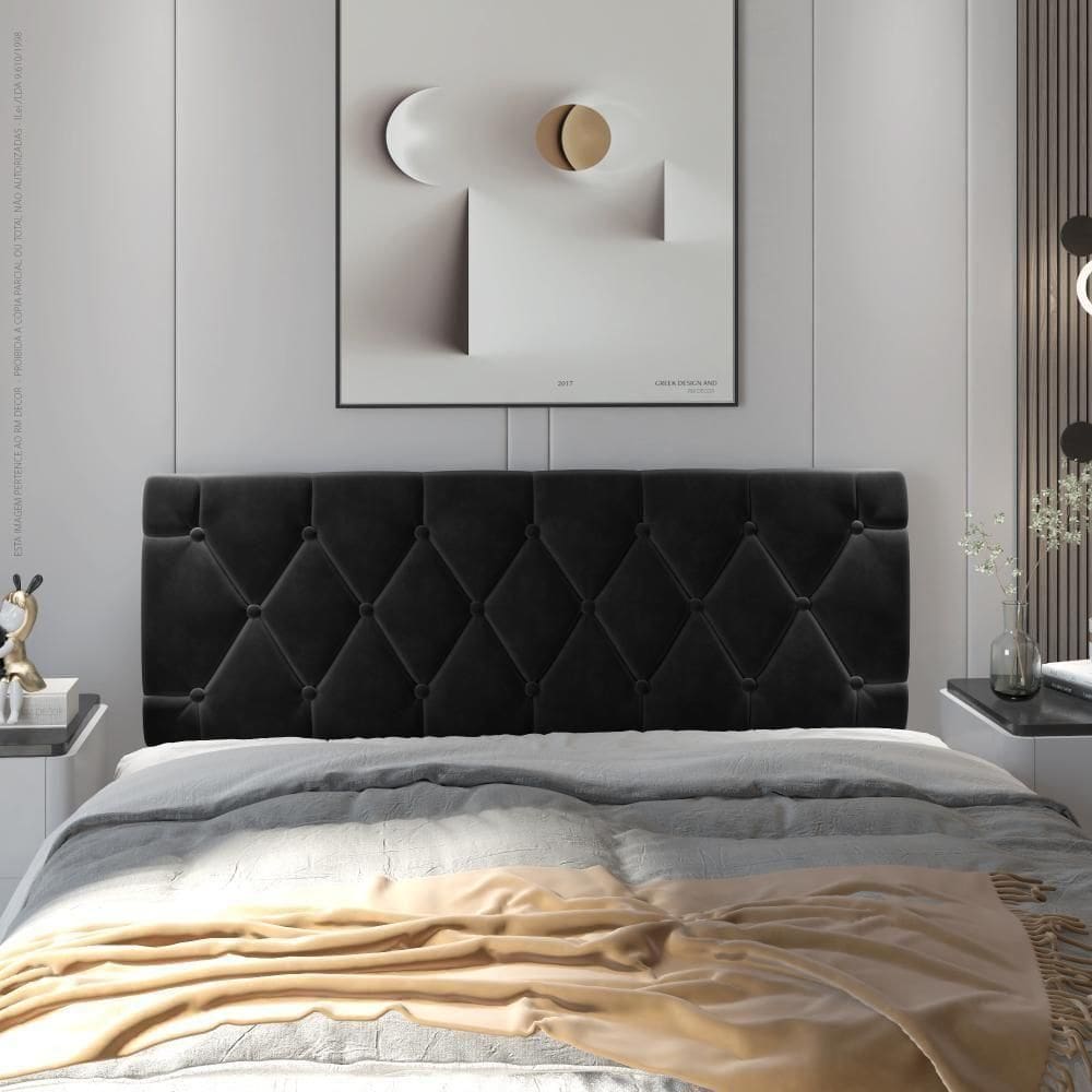 Cabeceira De Cama Almofadada Paris Casal 140cm X 55cm Preto