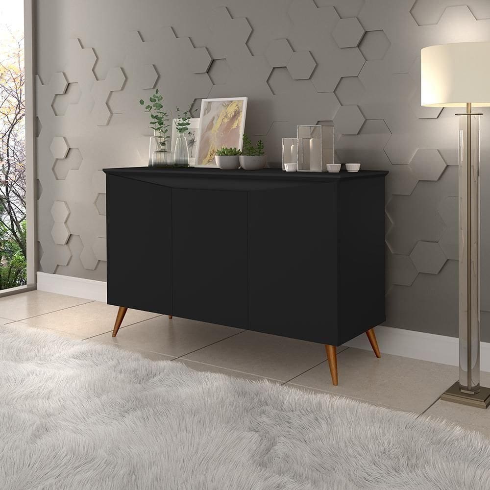 Buffet Aparador - 3 Portas Prateleira Interna Mdf Preto - Movelove Preto
