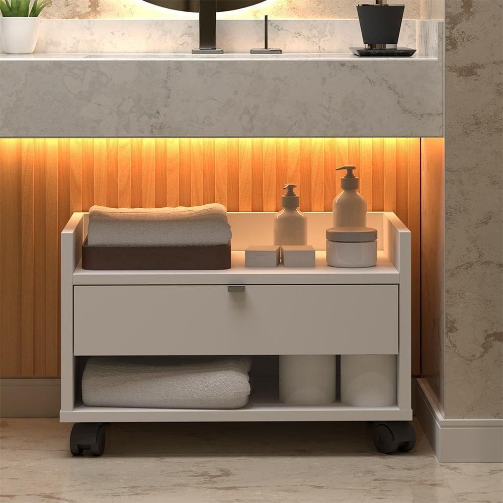 Gabinete Para Banheiro Prisma - Mdp Gaveta E Nicho Off White - J3 Móveis Off White