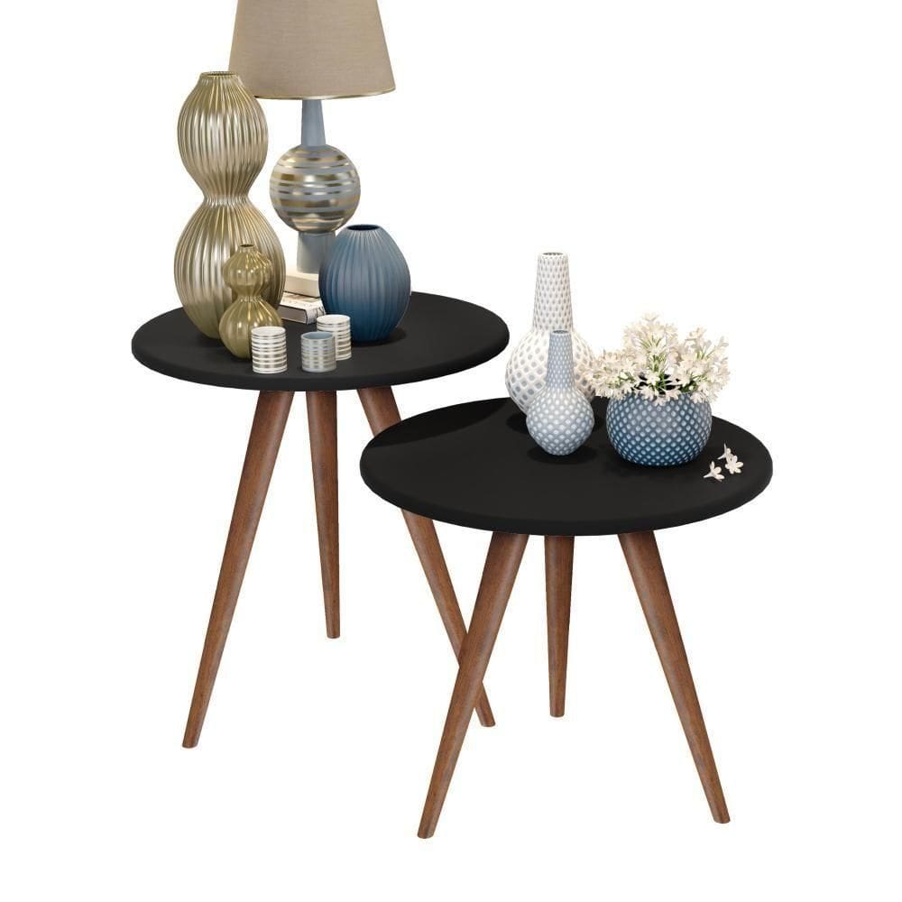 Conjunto Mesa 2 Mesas Laterais Isa - Mdf Pés De Madeira Pintura Uv Isa - J3 Móveis
