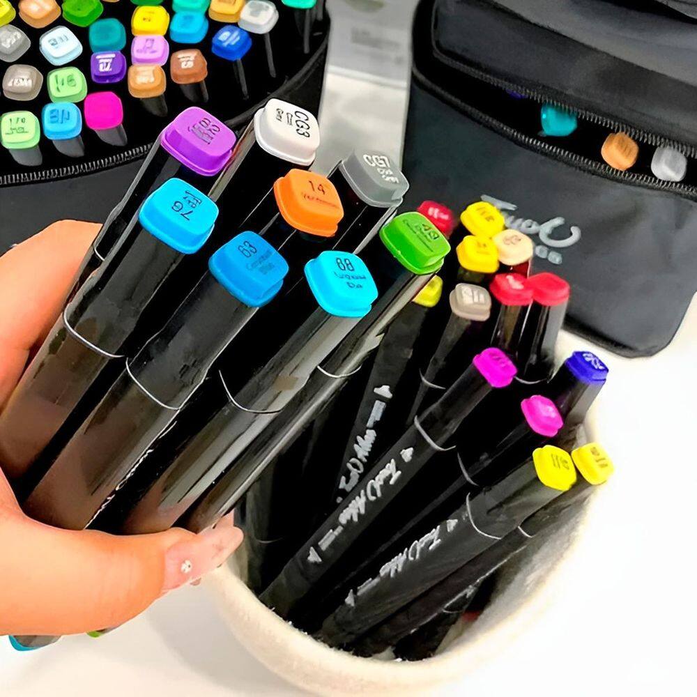 Kit Marcadores Ponta Dupla 36 Cores Com Estojo Organizador