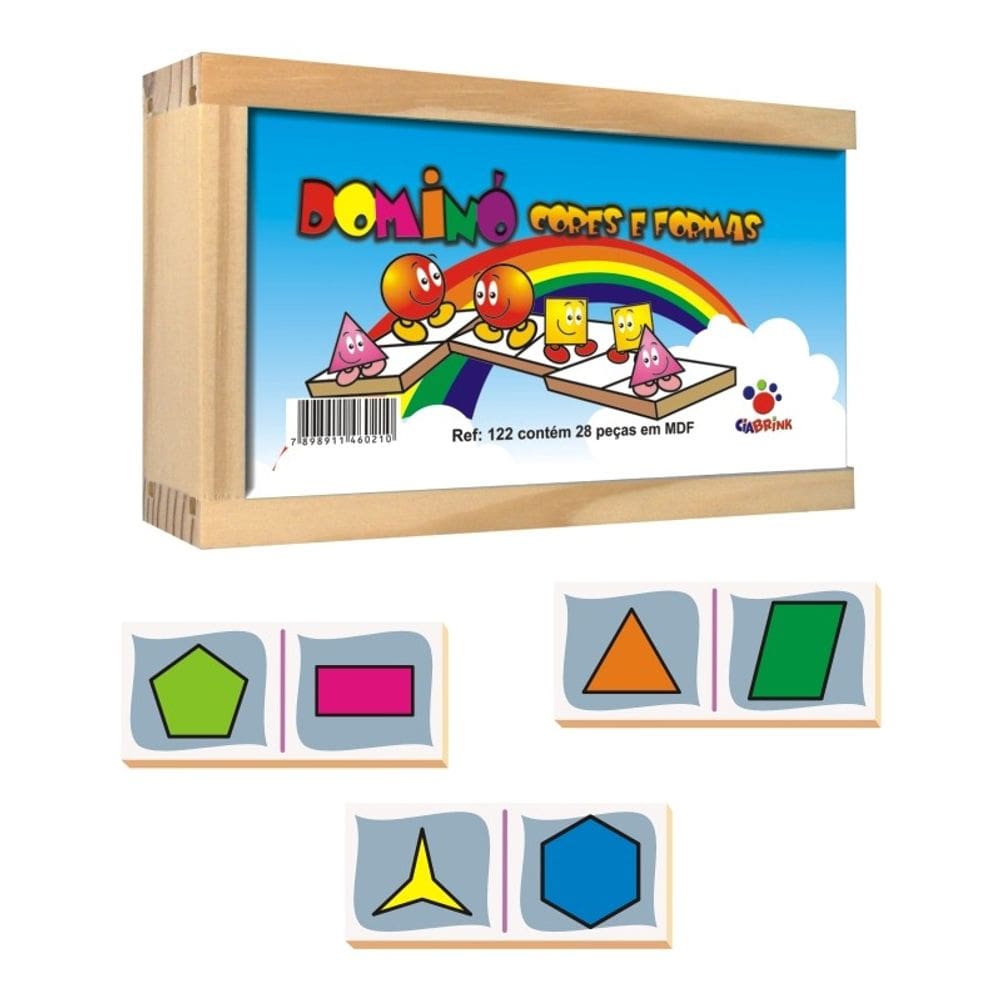 Jogo de Dominó Cores e Formas Caixa em Madeira