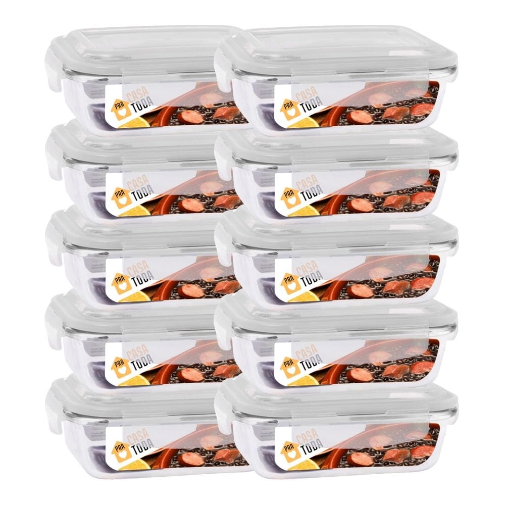 Jogo 10 Potes Hermeticos Vidro Retangular Tampa Travas 640ml