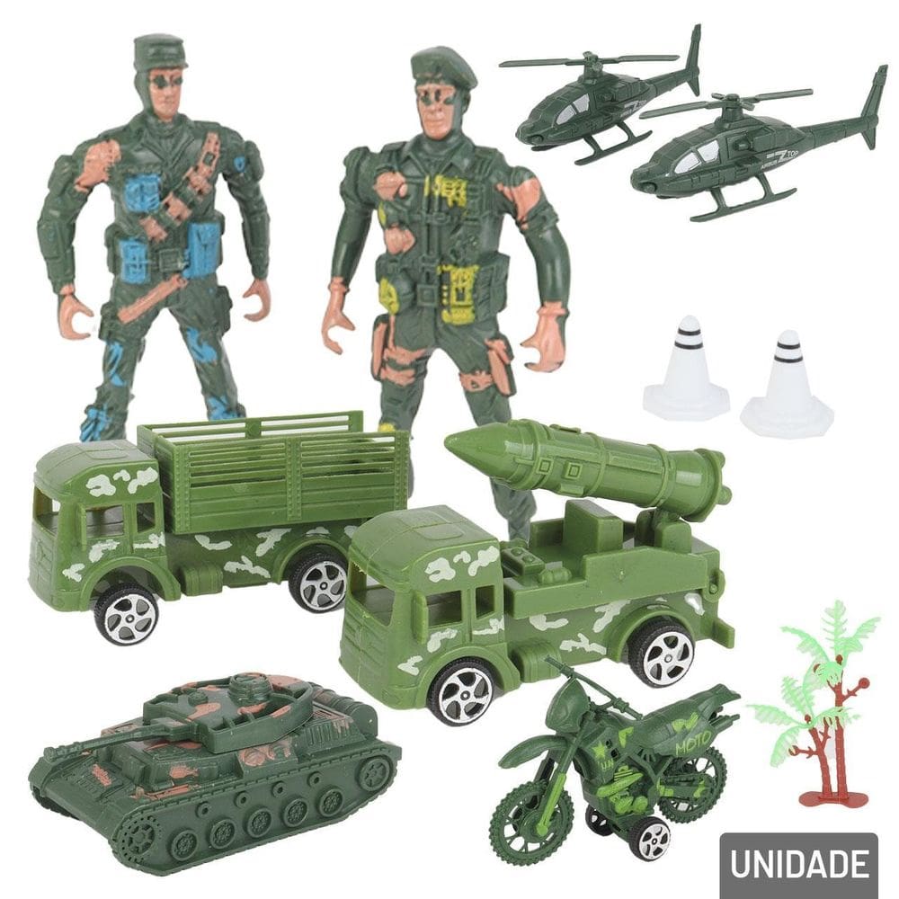 KIT Soldados e Veículos Combate 13 Peças Camuflado