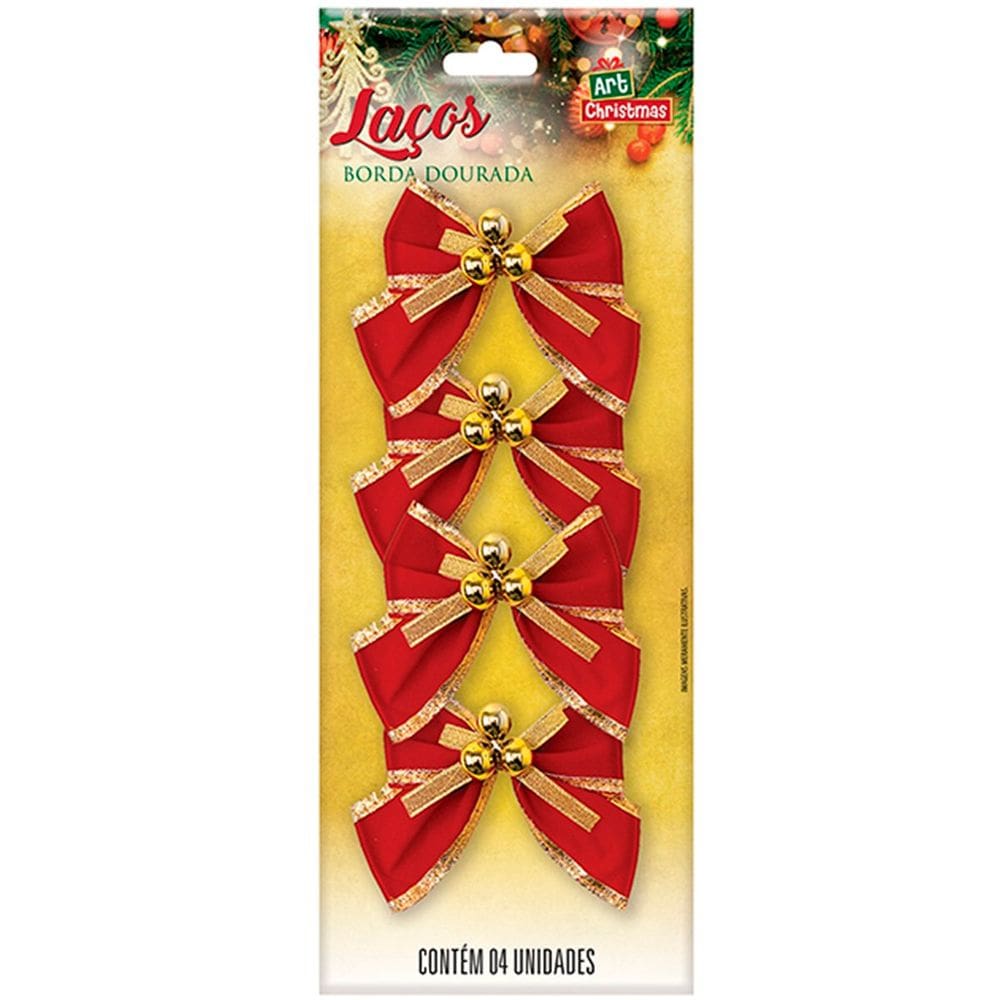 Kit 4 Laços De Bolinhas 10cm Pingentes Dourado Brilhante