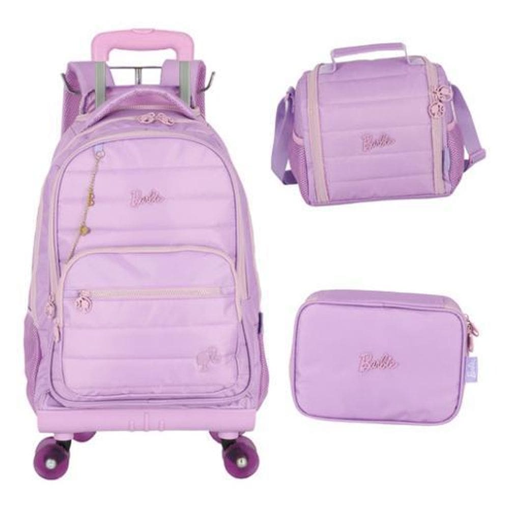 Kit Mochila Carrinho 360 Haste Dupla Porta Notebook Barbie