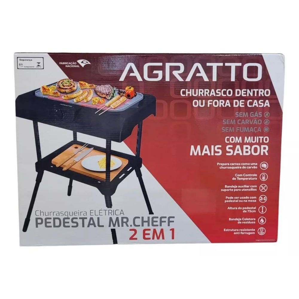 Churrasqueira Elétrica 2 Em 1 Pedestal 75Cm Agratto - 220V