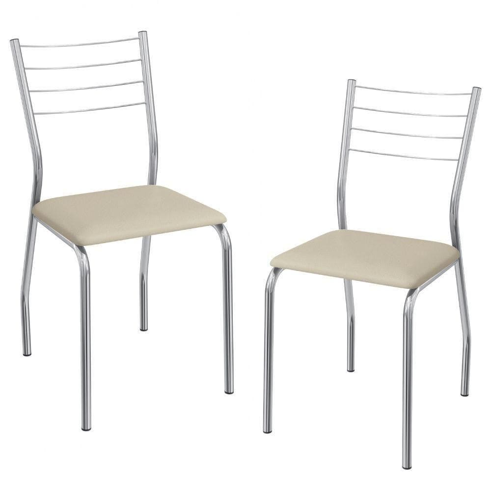 Kit 2 Cadeiras Cromada Sala Jantar 2C140CR Corino Kappesberg Nude