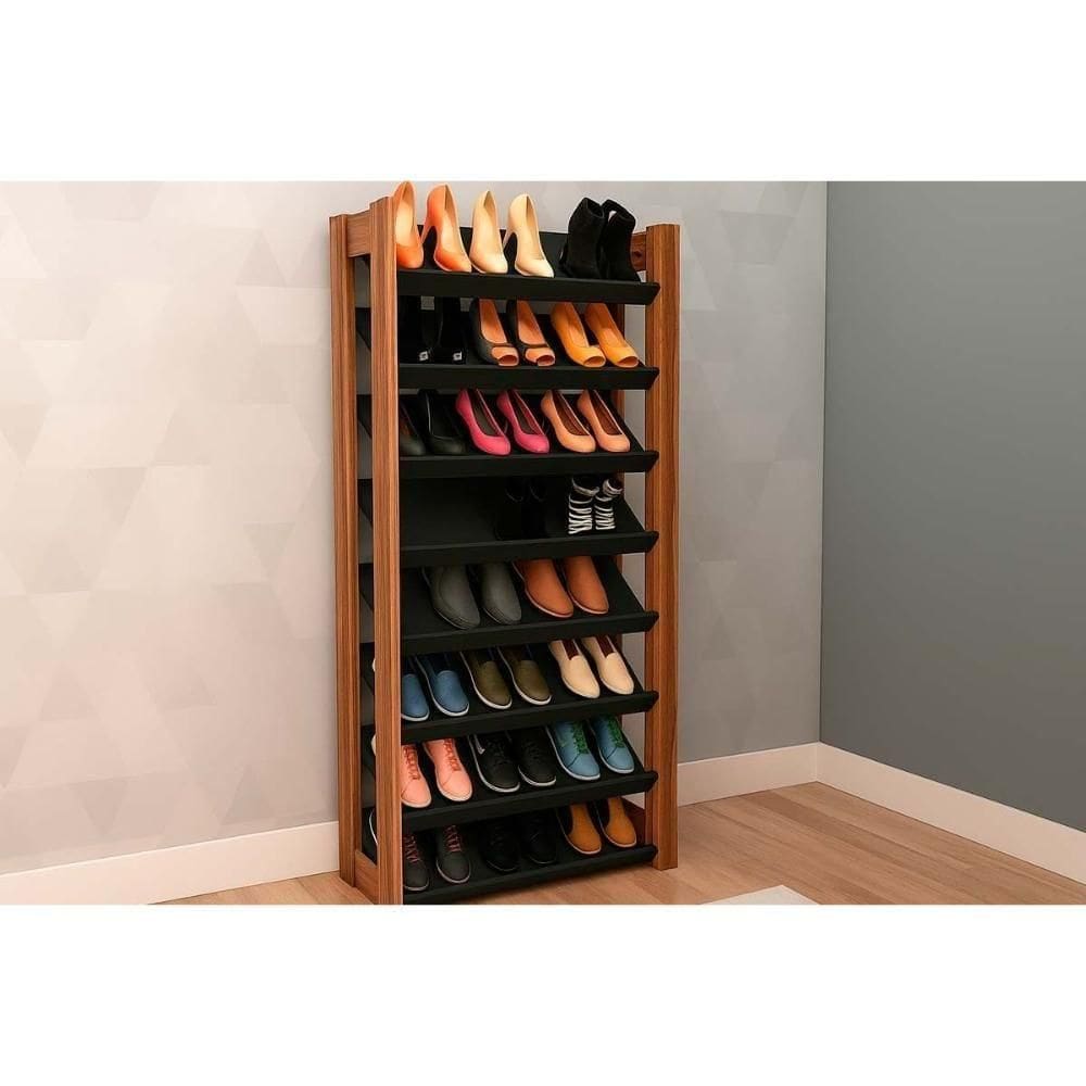 Armário Sapateira Quarto Sapateira Az1006 C- 8 Prateleiras Preto-nogal - Tecno Mobili