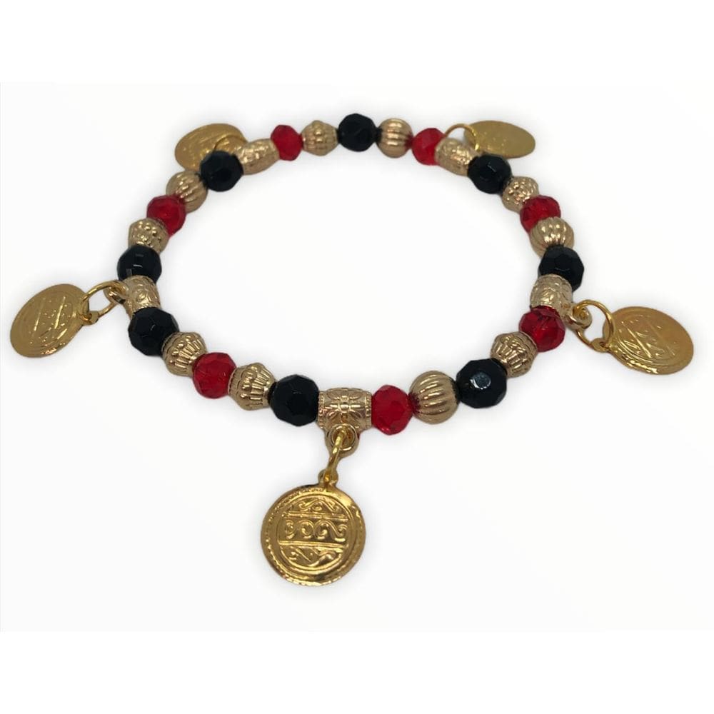 Pulseira Cigana Vermelha E Preta Moedas Cristal E Silicone