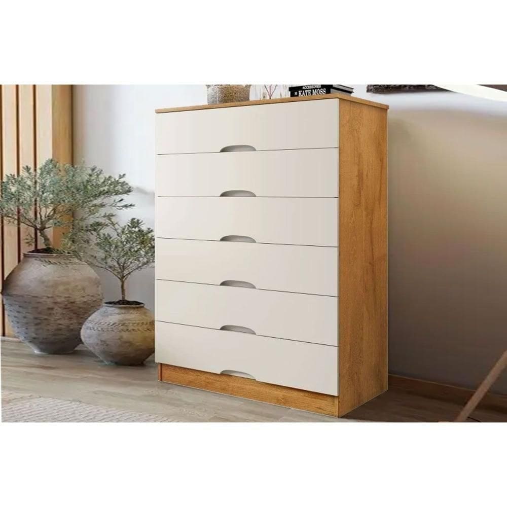 Cômoda De Quarto Sevilha C- 6 Gavetas Peroba-off White - Europa