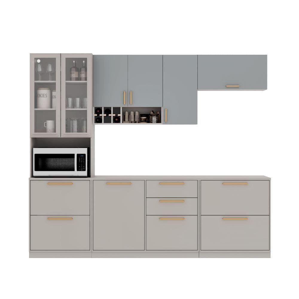 Cozinha Completa Itatiaia Essence 270cm Com Vidro Em Madeira Fendi Gris
