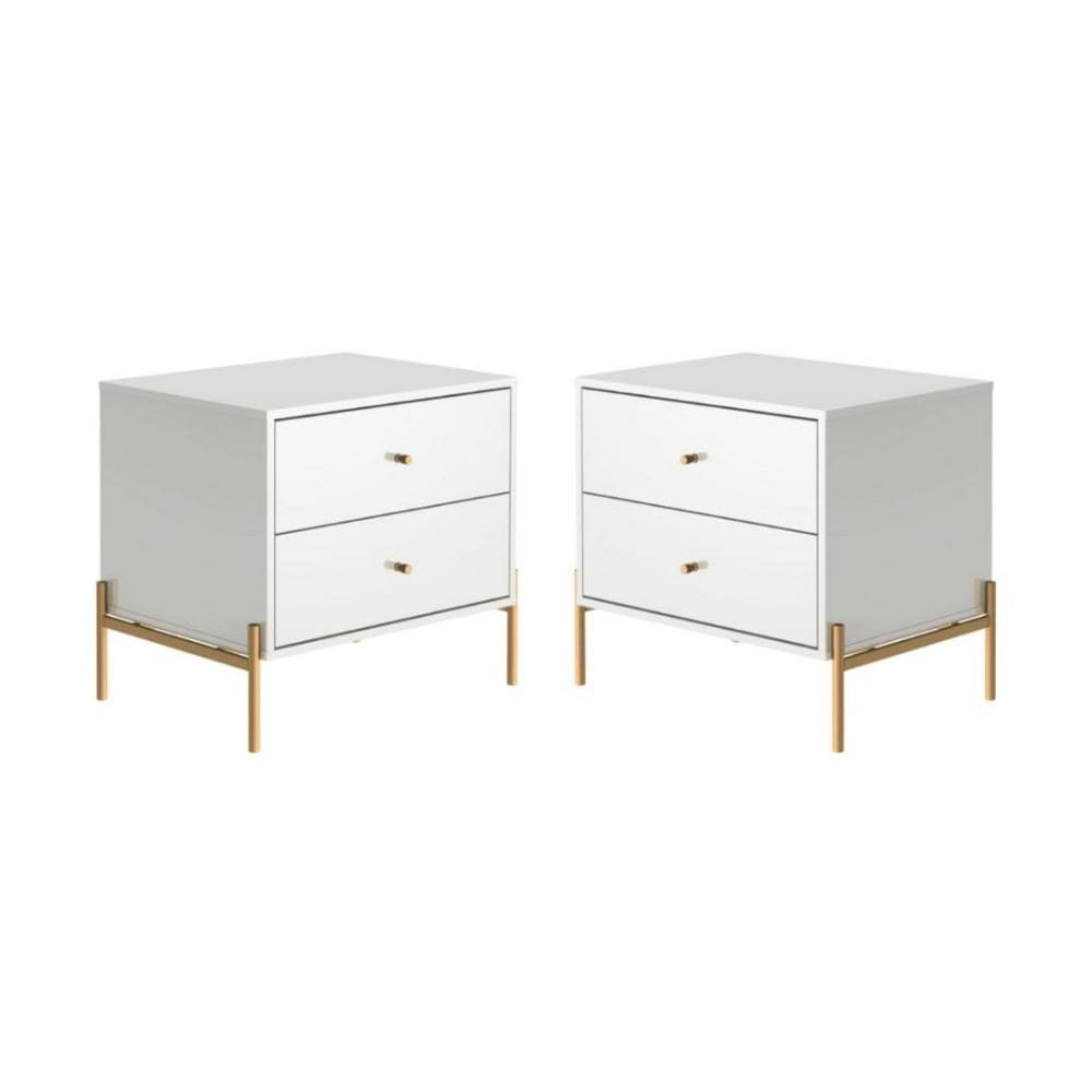Conjunto 2 Mesa de Cabeceira 2 Gavetas Jasper Branco Gloss