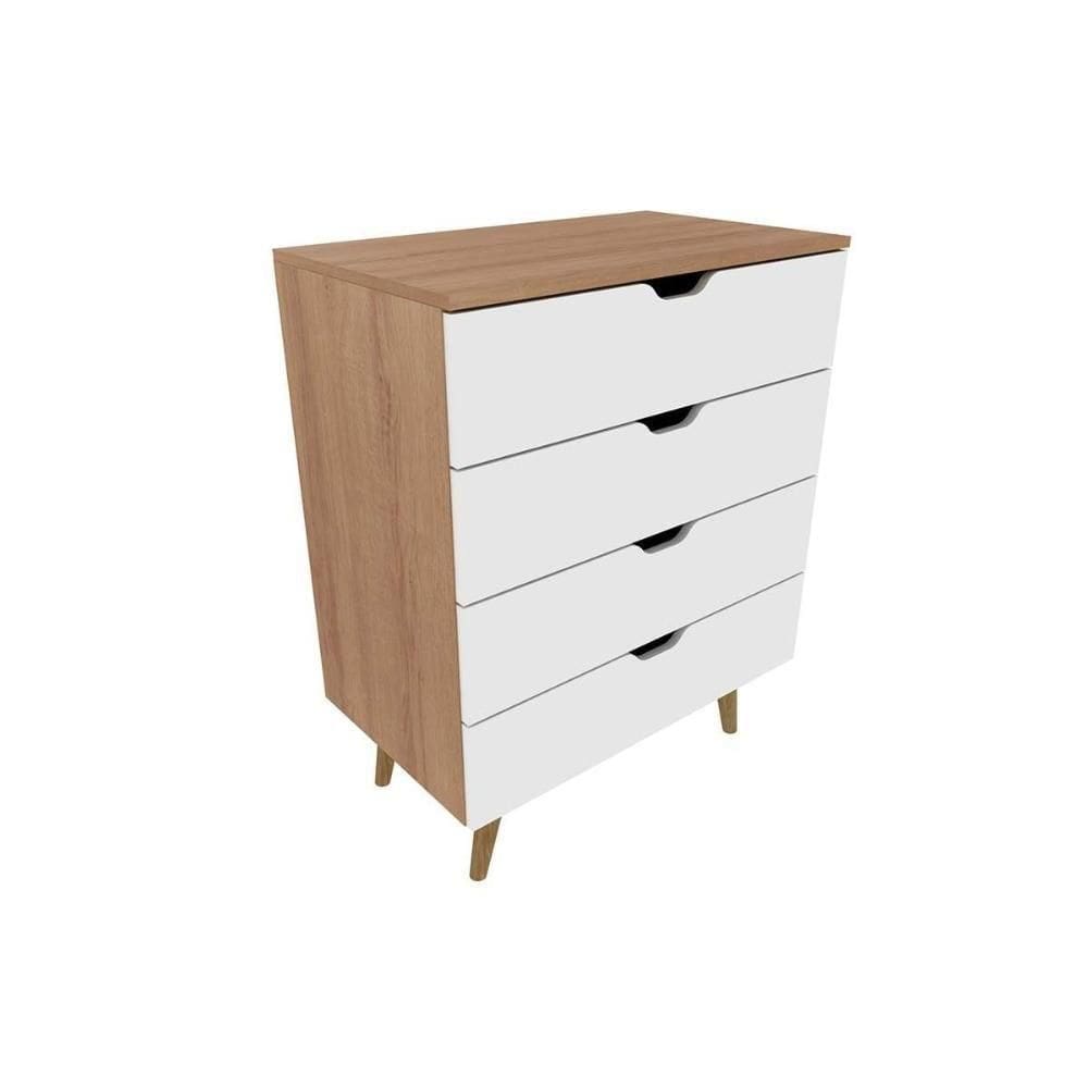 Cômoda De Quarto Cm-8026 C- 4 Gavetas Amêndoa-branco - Tecno Mobili