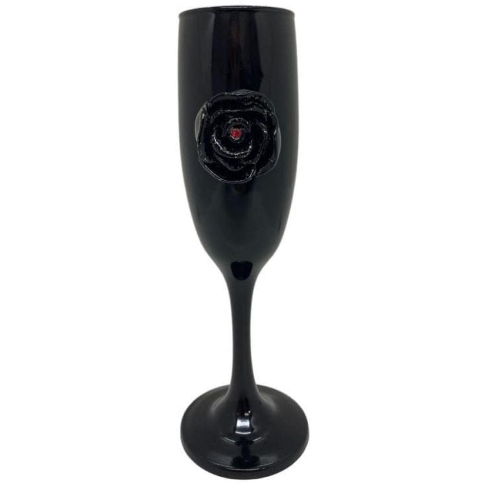 Taça Pomba Gira Negra Com Rosa Negra 20 Cm 300 Ml Vidro