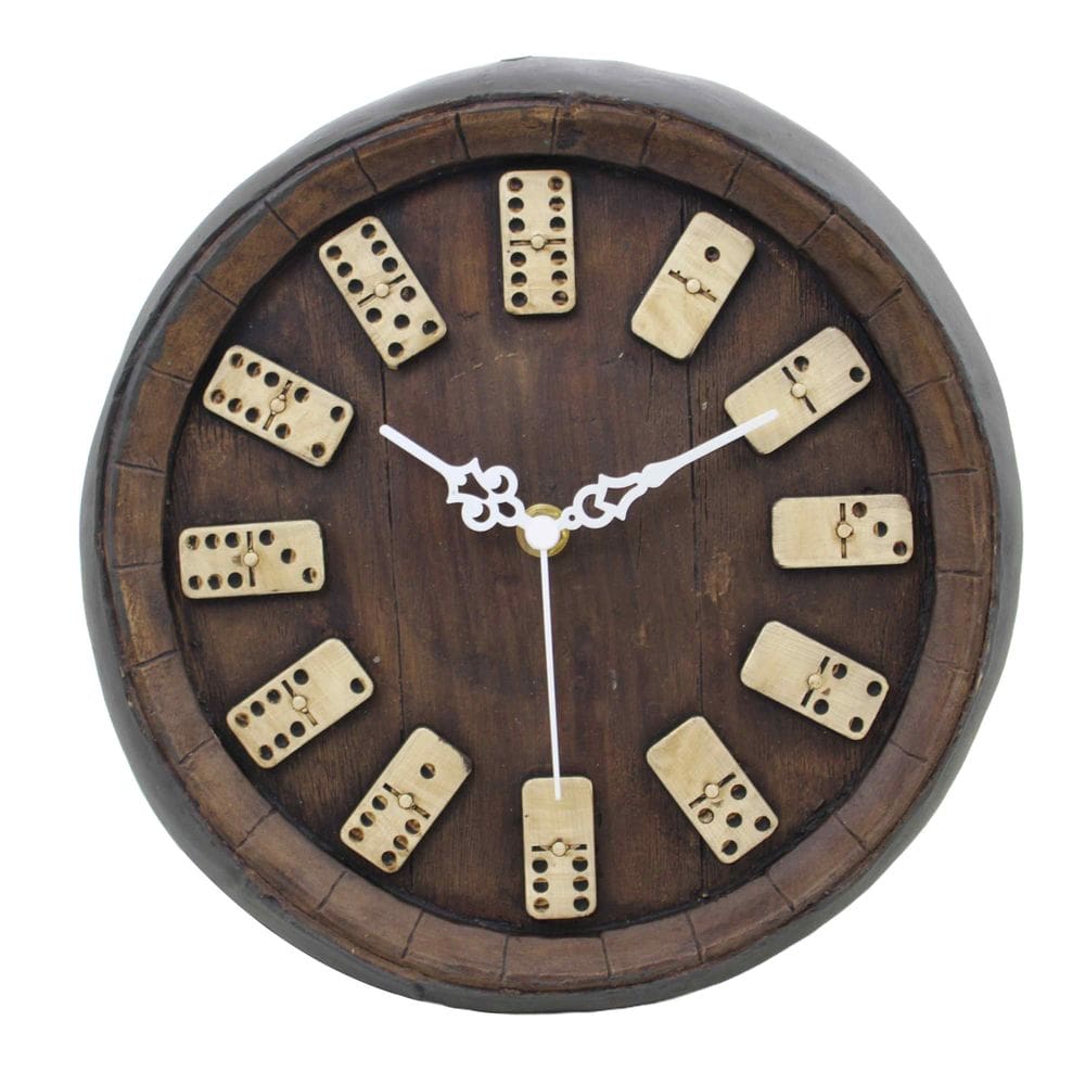Relógio Parede Artesanal em Gesso 25x25cm Tema Dominó BR201