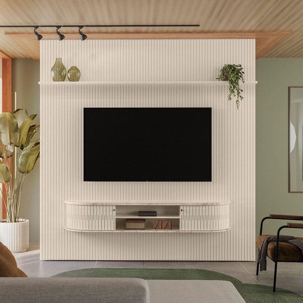 Estante Home Theater com Bancada Suspensa New Bugatti Ambiente Calacata Off White - Madetec