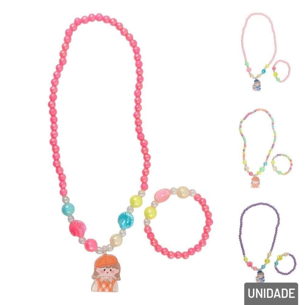 KIT Pulseira de Plástico com Colar e Biju Infantil - Tudo em Caixa