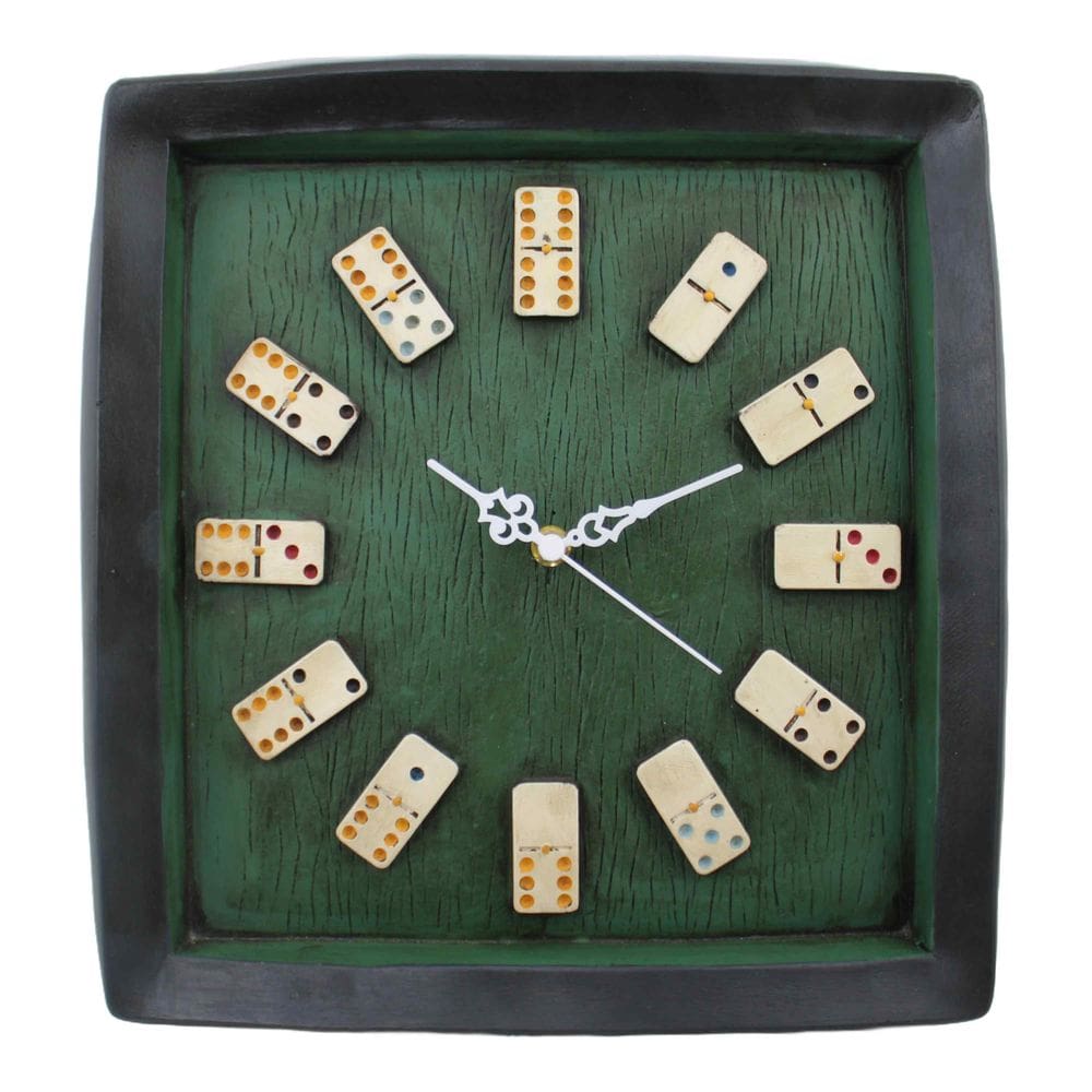 Relógio Parede Artesanal em Gesso 31x33cm Tema Dominó BR202