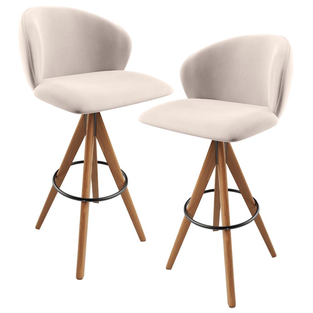 Kit 02 Banquetas Alta Giratória Bar Cozinha Sala de Jantar Bar Mia L02 Suede Bege - Lyam Decor