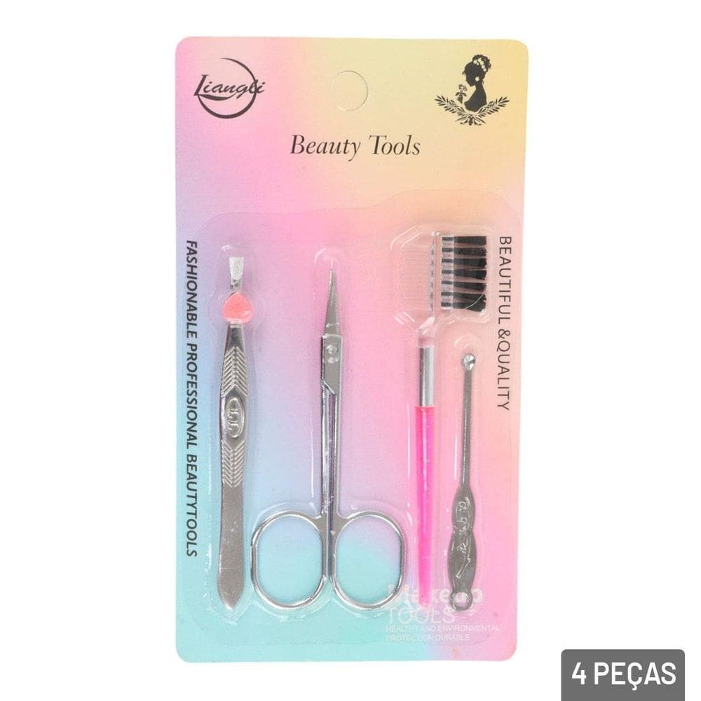 KIT Manicure 4 Peças Aço Inox Color - Tudo em Caixa