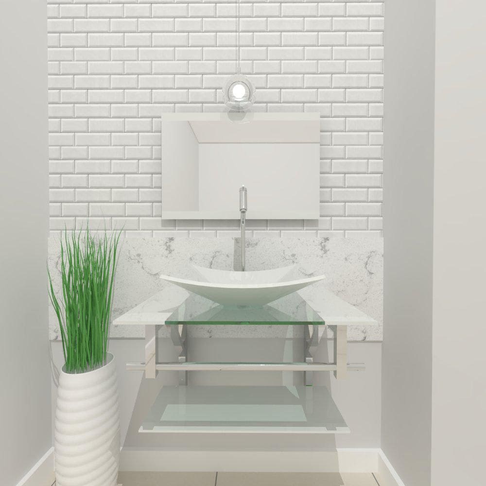 Gabinete De Vidro 60Cm Iq Inox Com Cuba Retangular - Branco