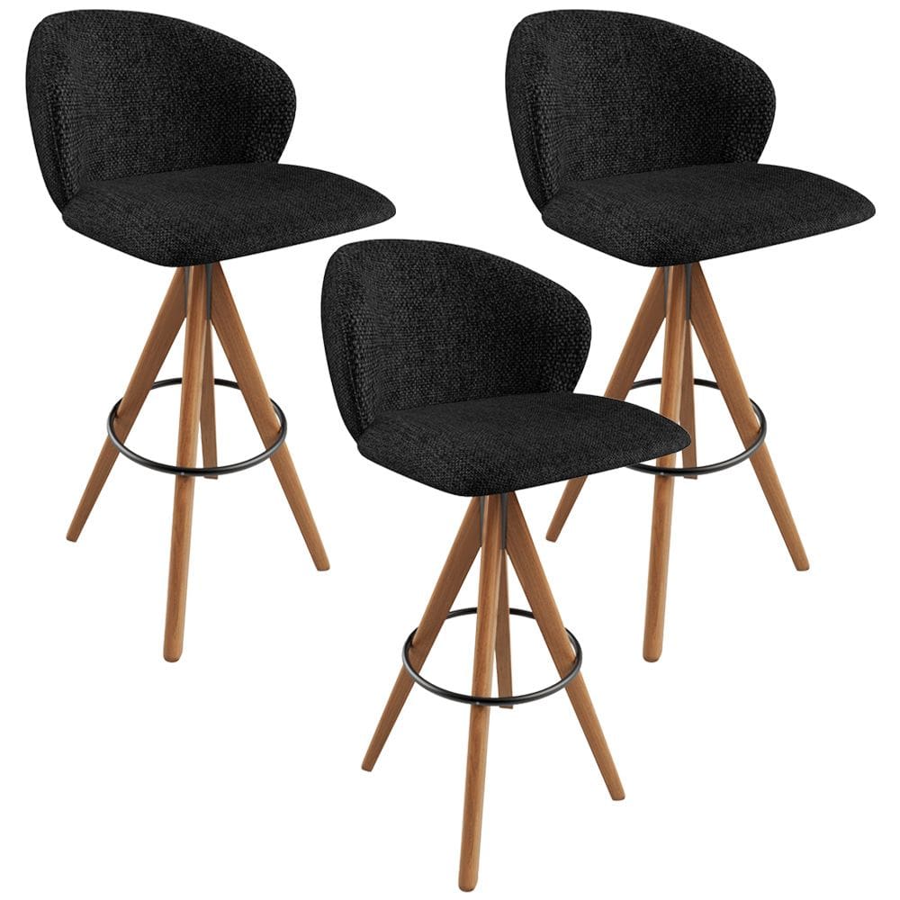 Kit 03 Banquetas Alta Giratória Bar Cozinha Sala de Jantar Bar Mia L02 Linho Chumbo - Lyam Decor