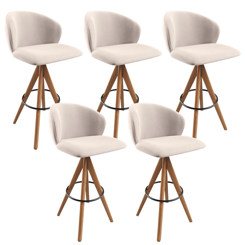 Kit 05 Banquetas Alta Giratória Bar Cozinha Sala de Jantar Bar Mia L02 Suede Bege - Lyam Decor