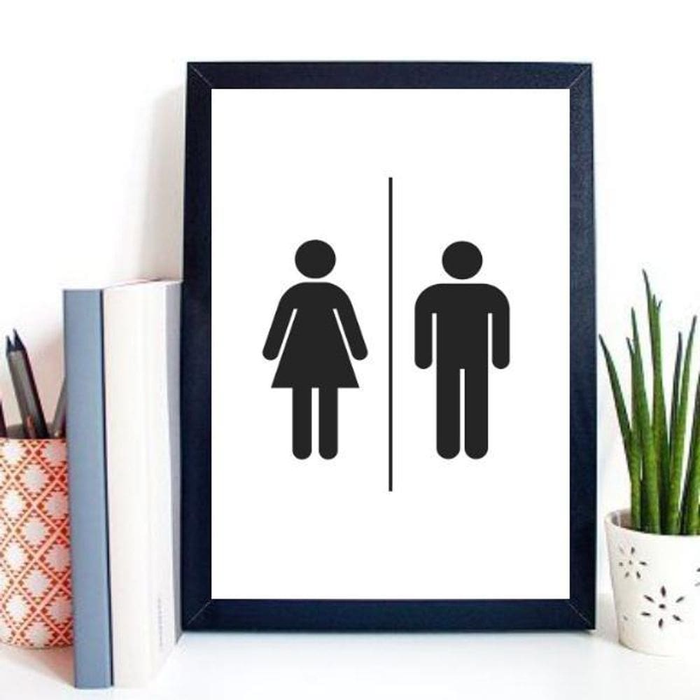 Quadro Para Sinalizar Banheiro Unissex 45X34Cm - Com Vidro