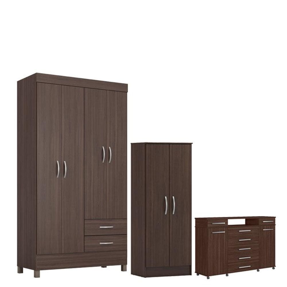 Guarda Roupa Solteiro Astro com Multiuso Viena com Cômoda London Café - Demóbile