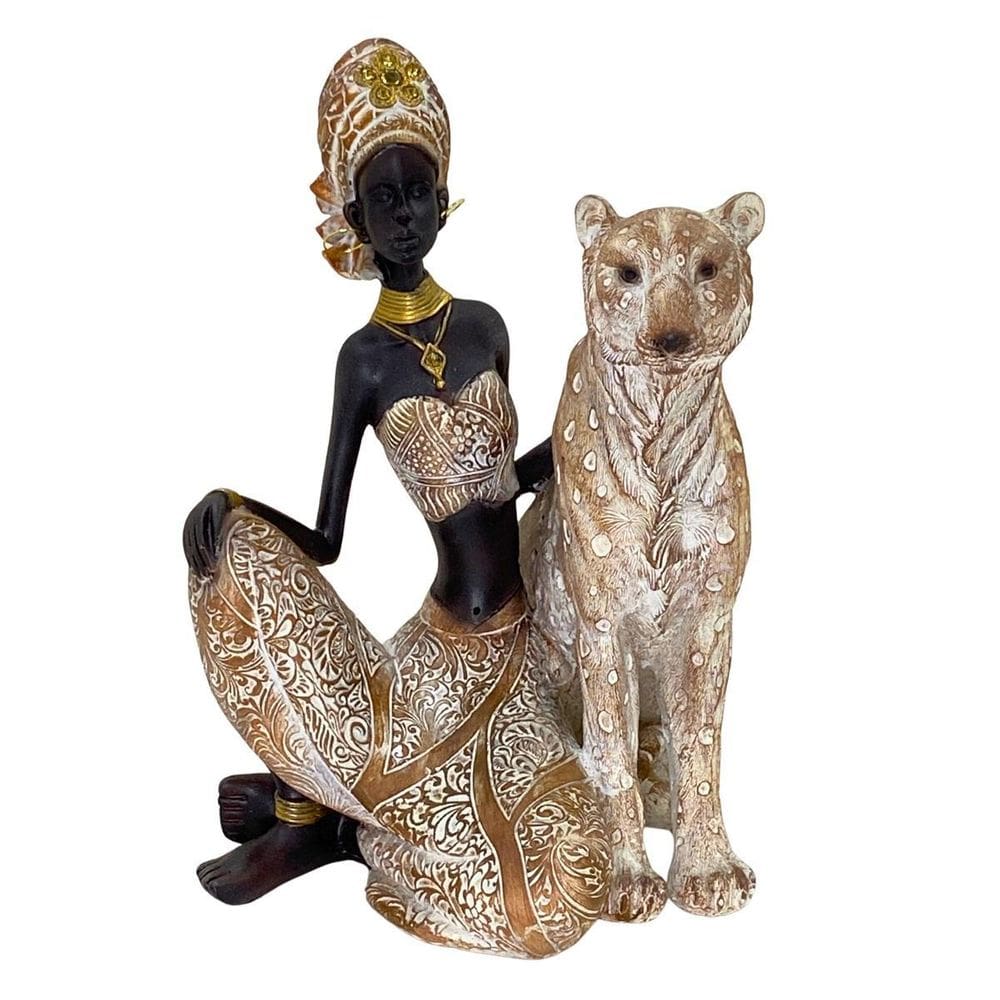 Figura Decorativa Estatueta Africana Leopardo 25 X 18 X 17